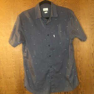Walker Refinery Shark print Short sleeve button up Camp Hawaiian shirt S Small
